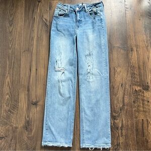 Risen Womens Distressed Straight Leg Jeans, Size 11, Light Wash